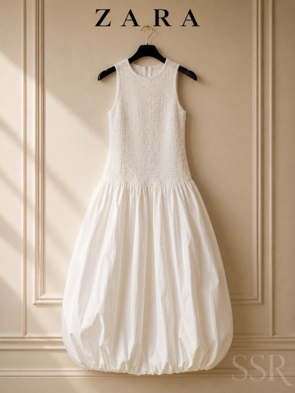 ZARA White Textured Sleeveless Bubble Hem Midi Dress Sleeveless Size XS NWOT